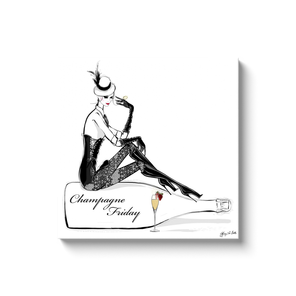 Champagne Friday with Strawberries - Illustration - Canvas Gallery Print - Unframed or Framed - Tiffany La Belle