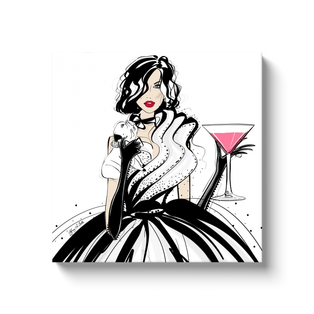 Pugs and Pink Drinks - Illustration - Canvas Gallery Print - Unframed or Framed - Tiffany La Belle