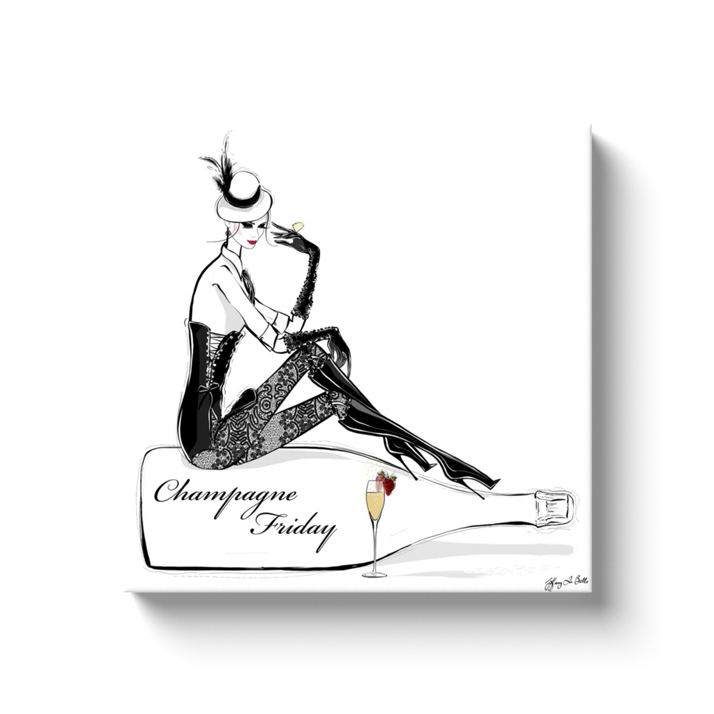 Champagne Friday with Strawberries - Illustration - Canvas Gallery Print - Unframed or Framed - Tiffany La Belle