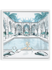 Moroccan Pool Time Blue - Illustration - Canvas Gallery Print - Unframed or Framed - Tiffany La Belle