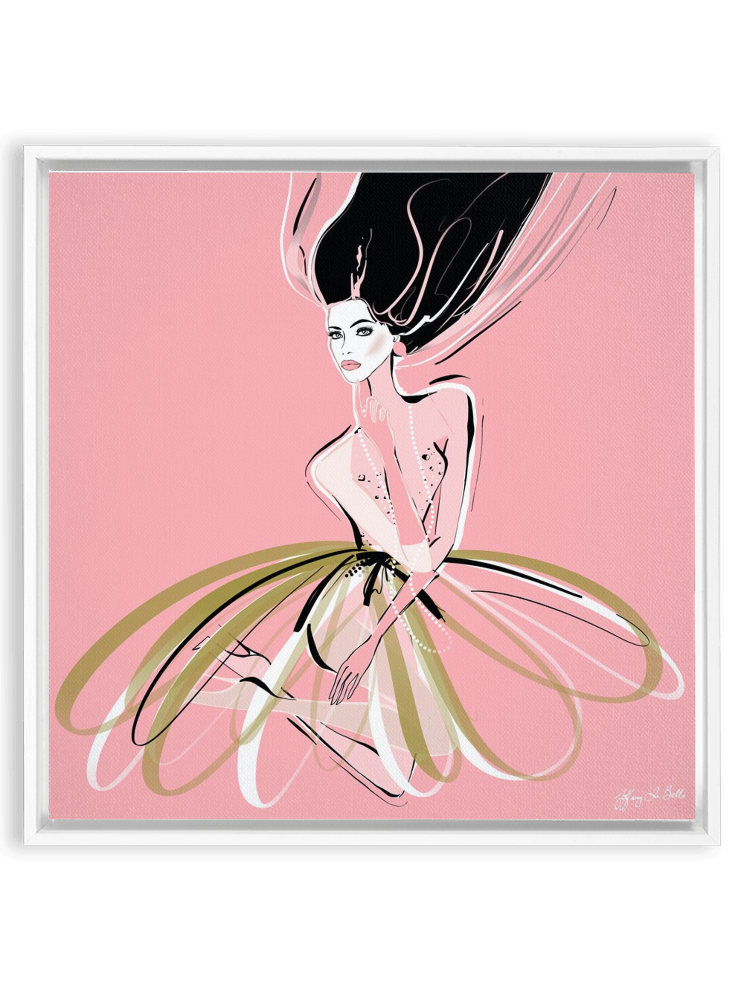 Pink and Pearls - Illustration - Canvas Gallery Print - Unframed or Framed - Tiffany La Belle