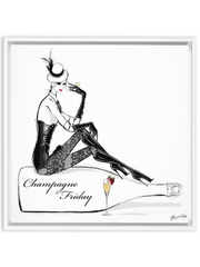 Champagne Friday with Strawberries - Illustration - Canvas Gallery Print - Unframed or Framed - Tiffany La Belle