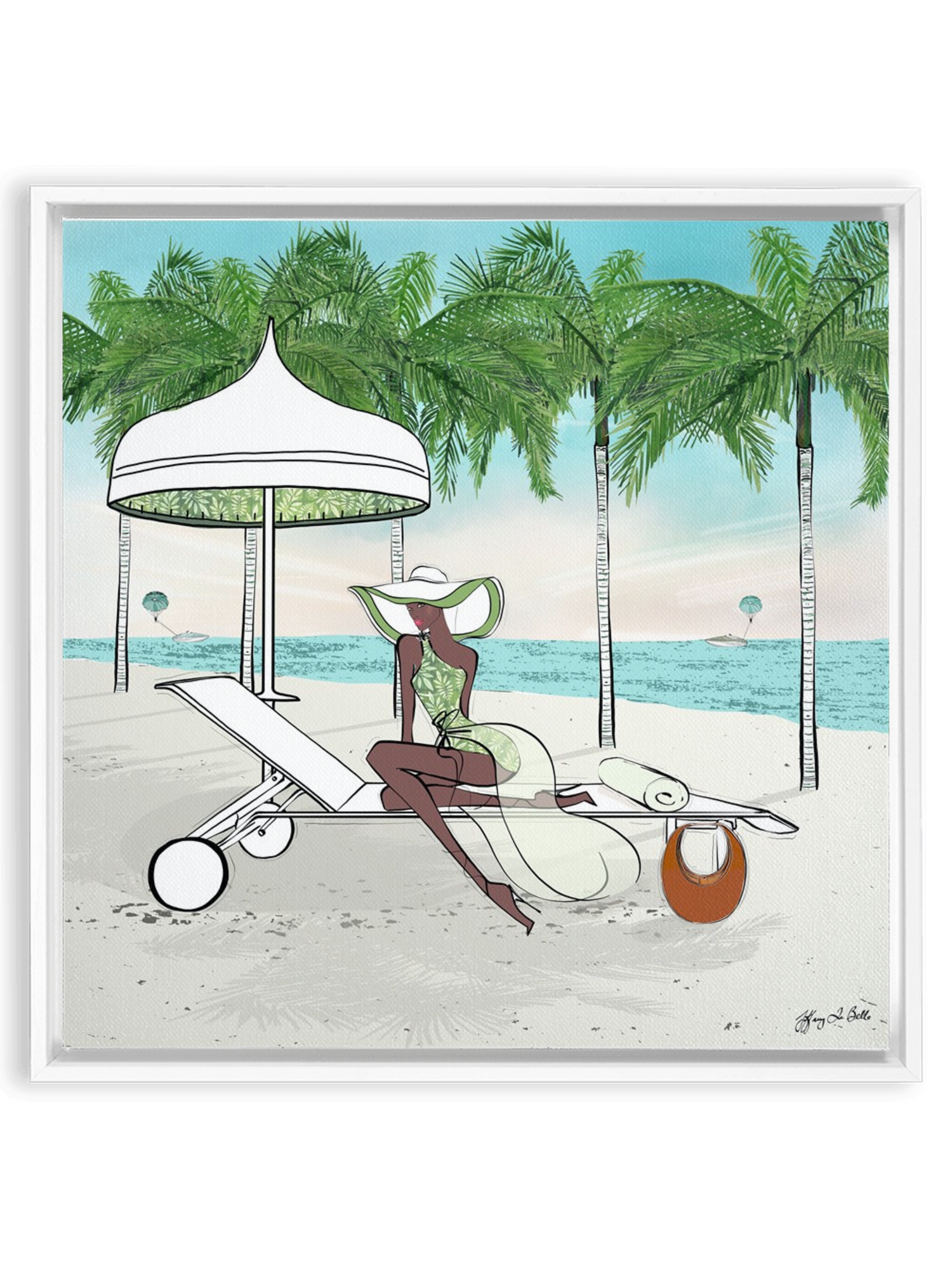 Palm Tree Beach - Illustration - Canvas Gallery Print - Unframed or Framed - Tiffany La Belle