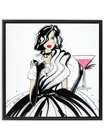 Pugs and Pink Drinks - Illustration - Canvas Gallery Print - Unframed or Framed - Tiffany La Belle