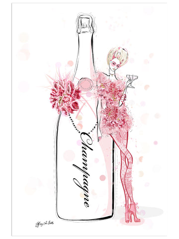 Champagne Bubbles in Elie Saab Floral - Illustration - Limited Edition Print - Tiffany La Belle