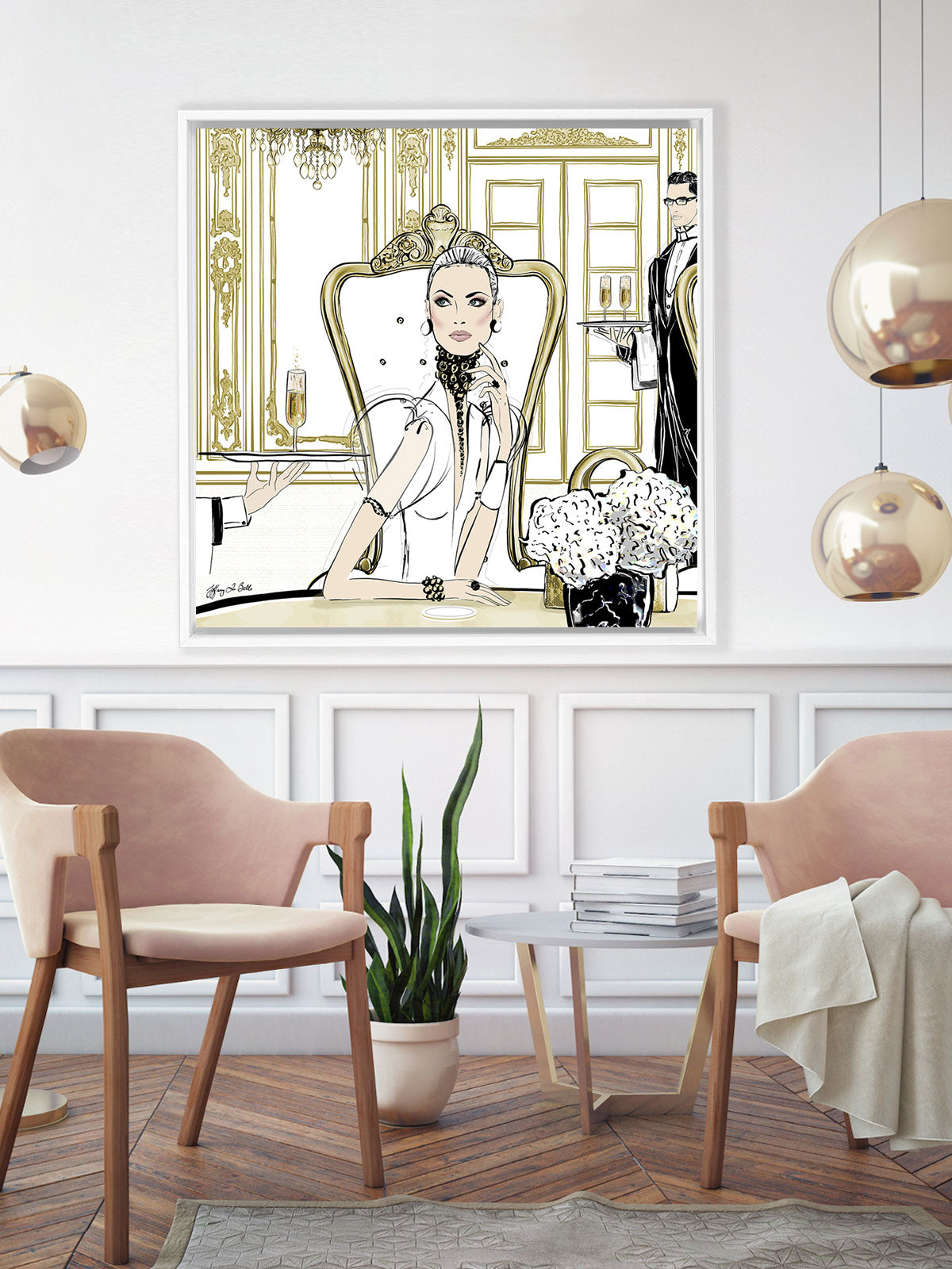Champagne Dining - Illustration - Canvas Gallery Print - Unframed or Framed - Tiffany La Belle