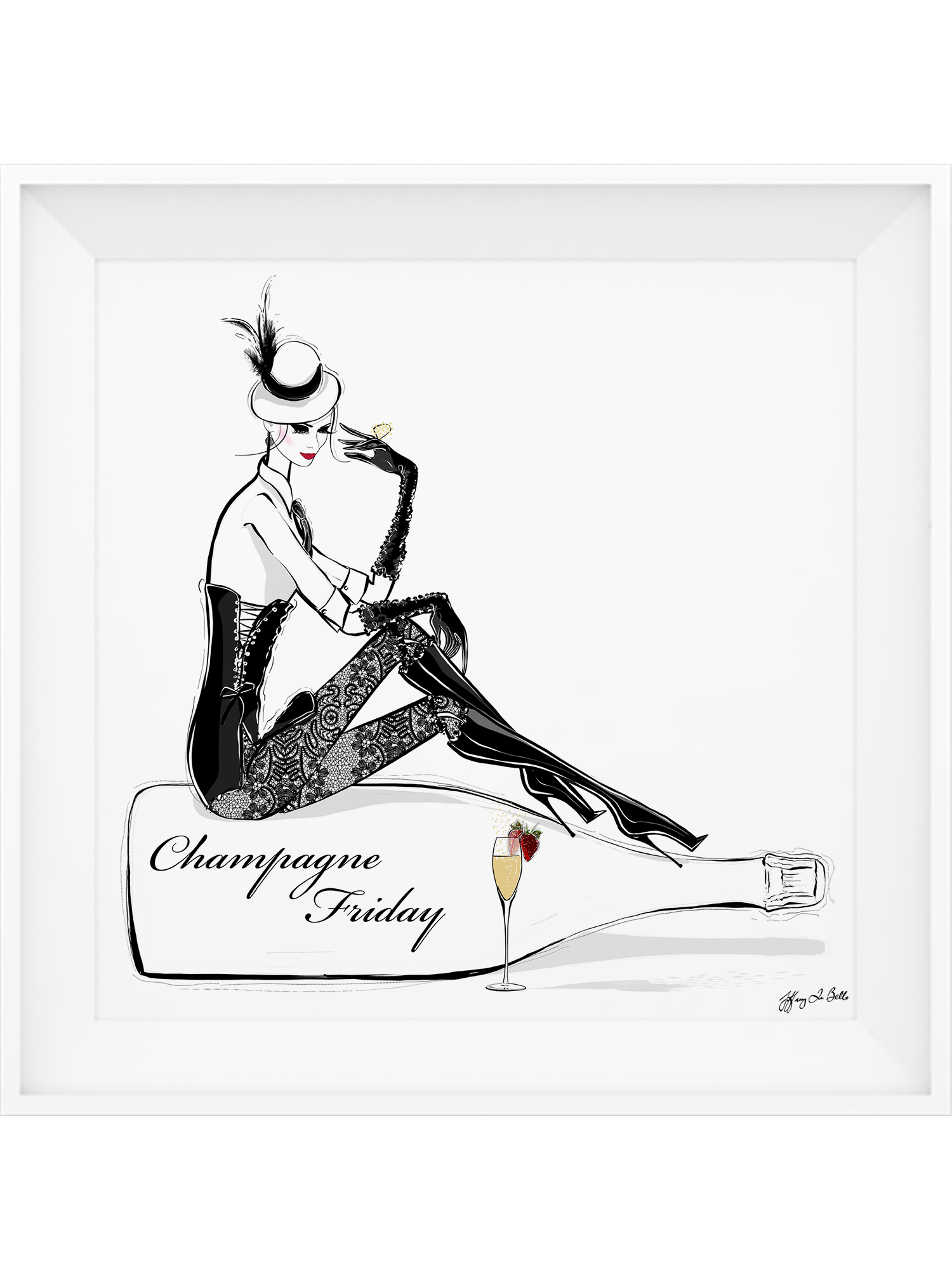 Champagne Friday with Strawberries - Illustration - Limited Edition Print - Tiffany La Belle