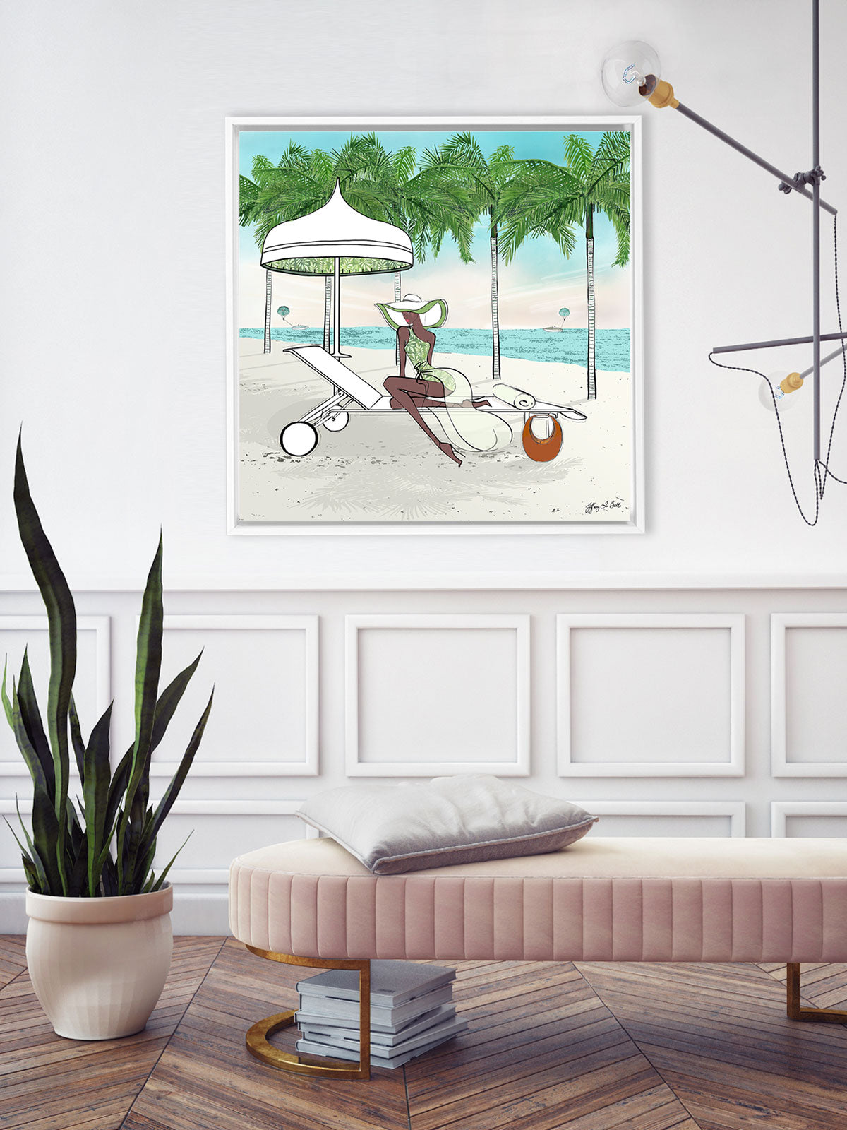 Palm Tree Beach - Illustration - Canvas Gallery Print - Unframed or Framed - Tiffany La Belle