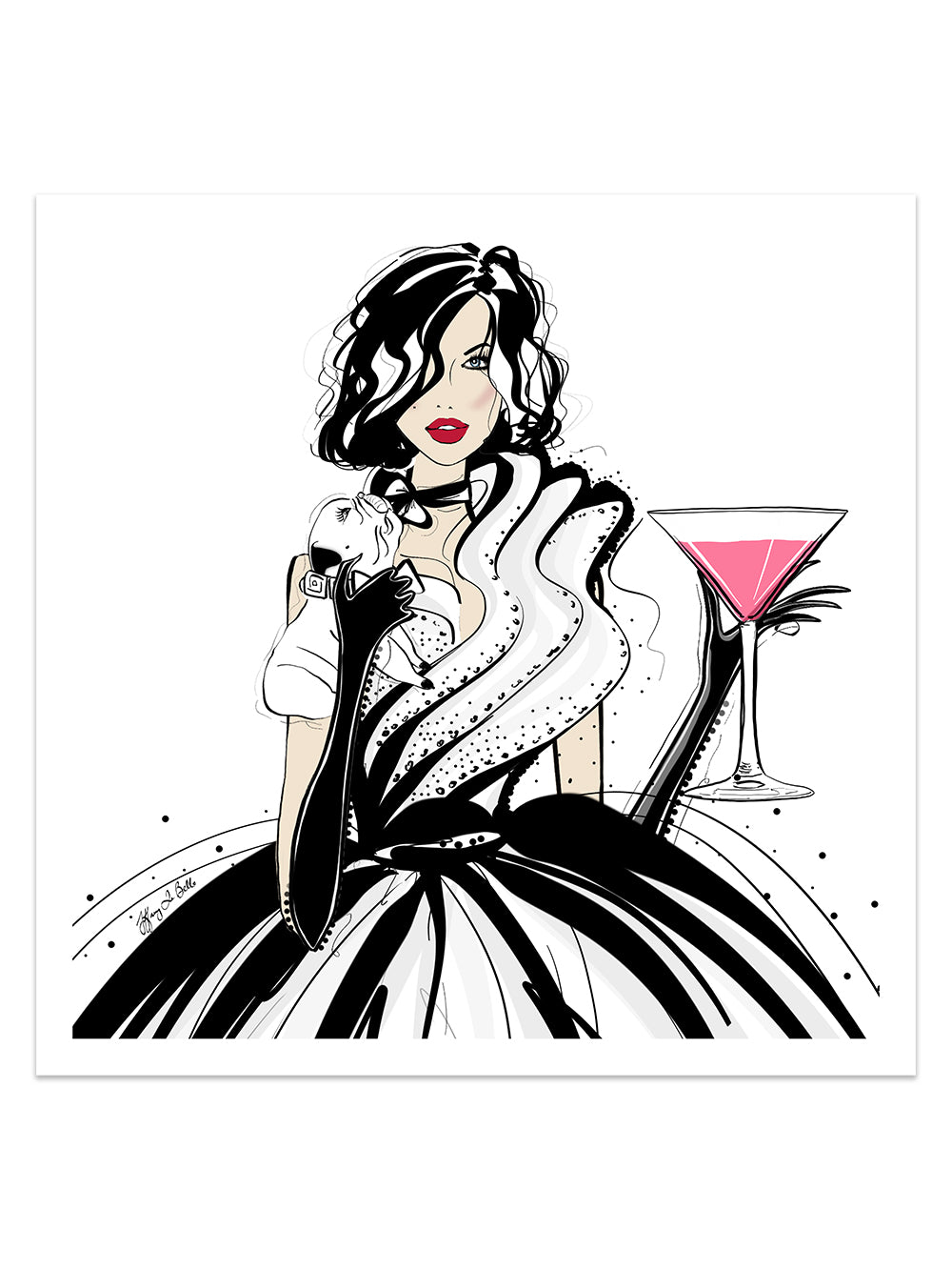 Pugs and Pink Drinks - Illustration - Limited Edition Print - Tiffany La Belle
